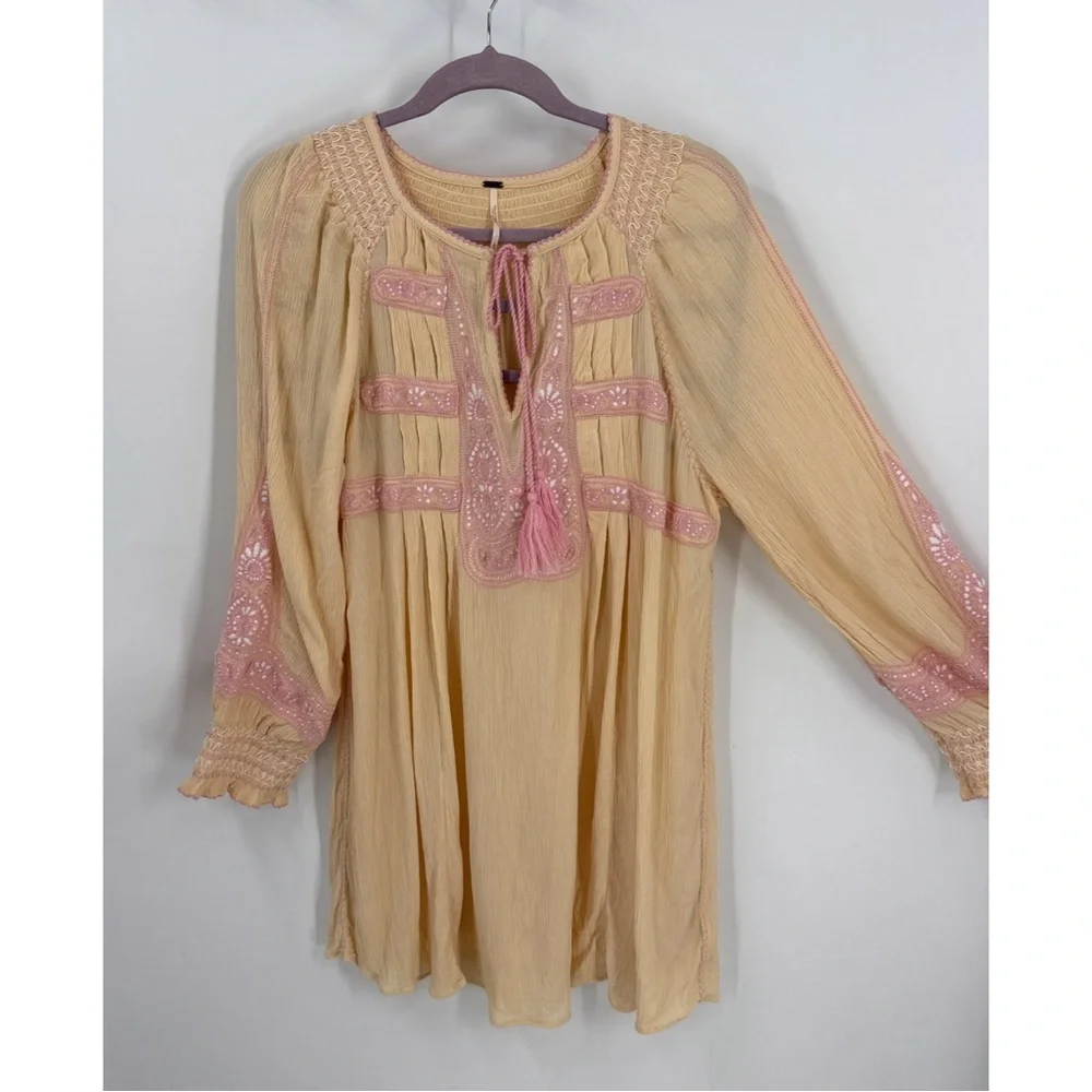Free people wind Willow Boho orange and Pink Tunic Dress L